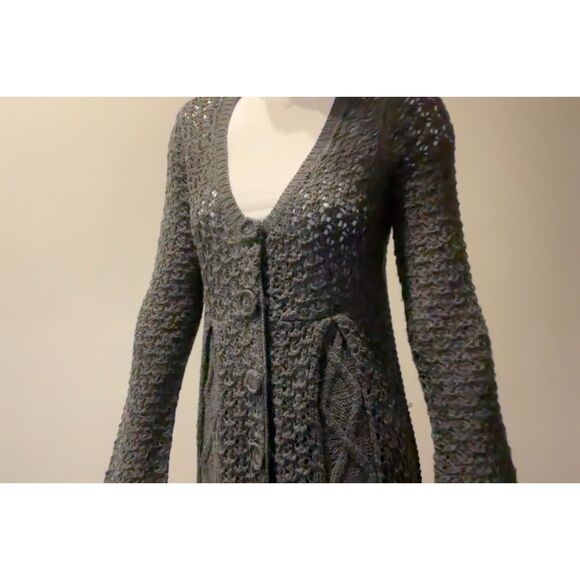 Women's Sweater Cardigan Dress BCBG Maxazria Size Medium Grey Fall EUC Y2K 2000s - Picture 8 of 9